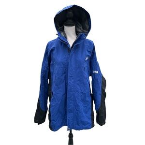 Y2K Helly Hansen Helly Tech Nylon Hooded Waterproof Jacket Black Blue Size L